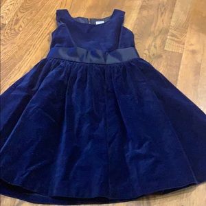 Girls’ navy velvet dress with satin bow sash